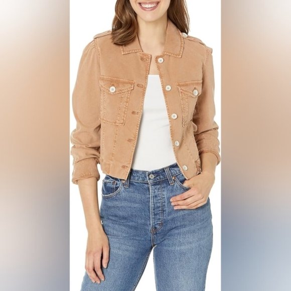PAIGE Jackets & Blazers - PAIGE Vintage Inspired Cropped Pacey Tan Denim Jacket